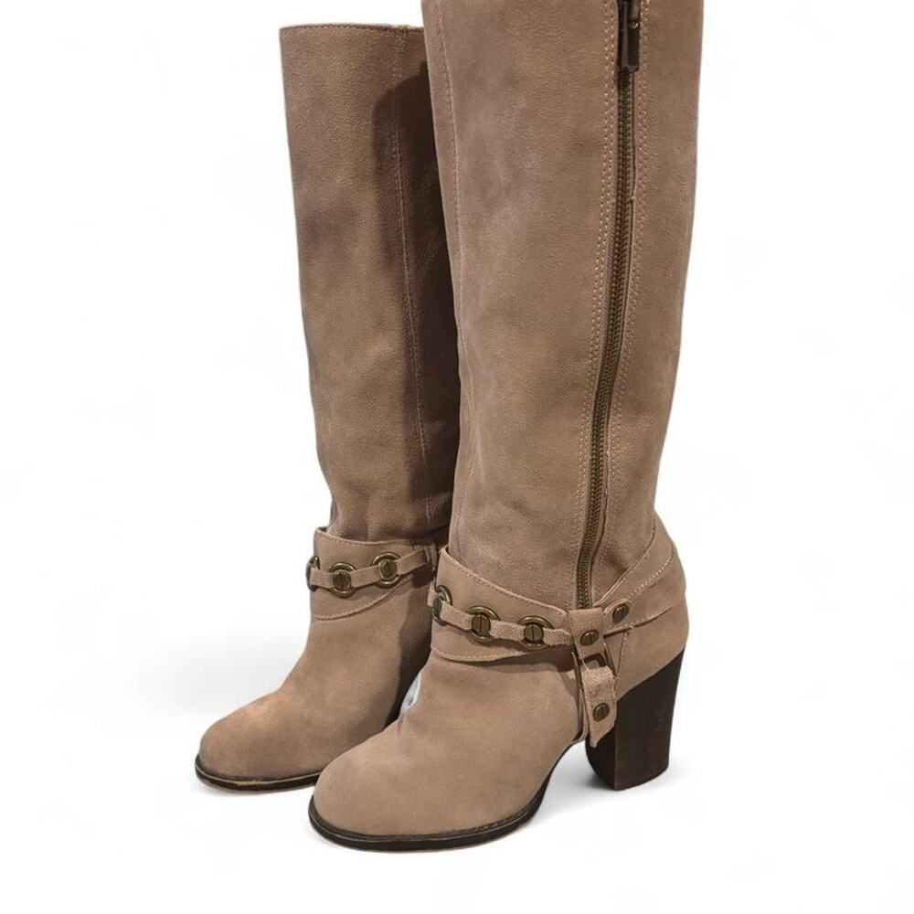 Chinese Laundry Backstreet Taupe Beige Suede Buckle Knee High Boots Sz 8M